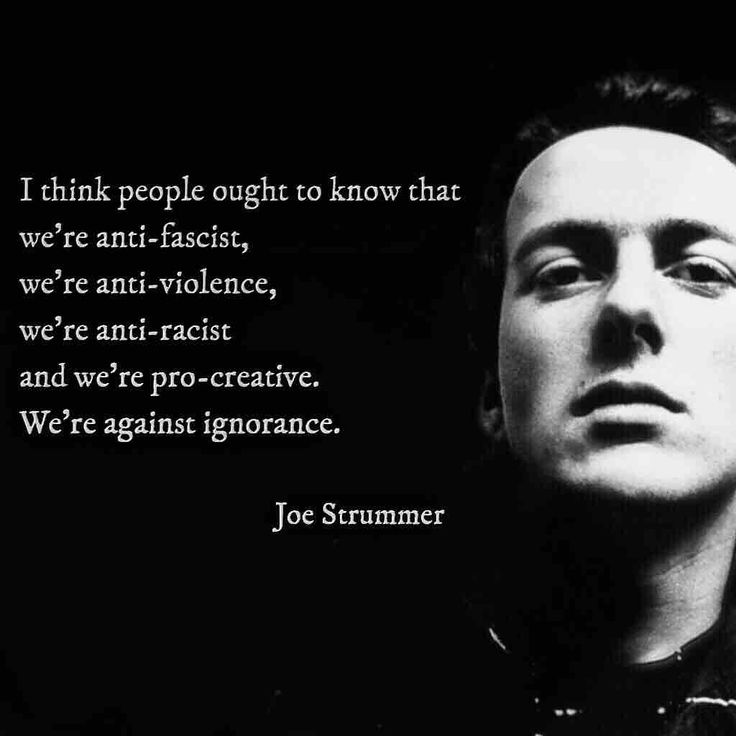 a black and white photo with a quote from joe strummer on the image