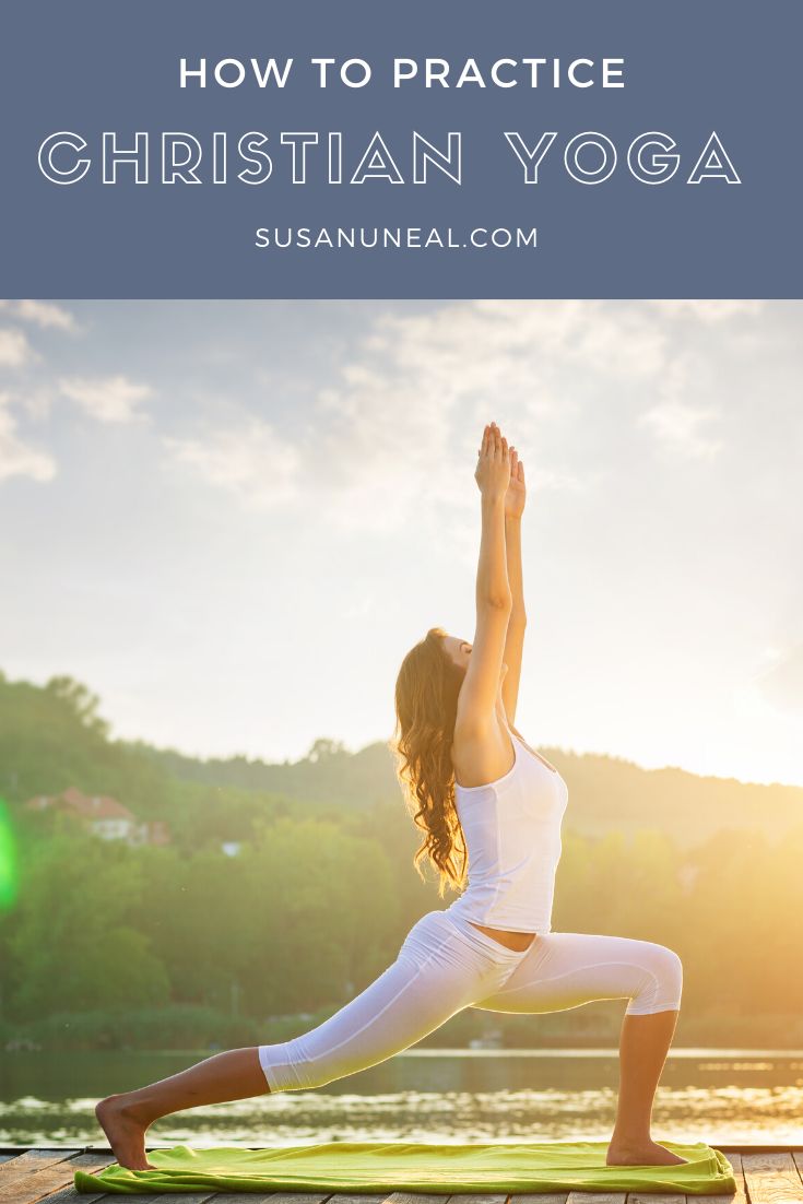 a woman doing yoga on a mat with the words, how to practice christian yoga