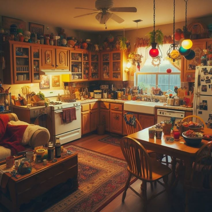 a kitchen filled with lots of furniture and decor