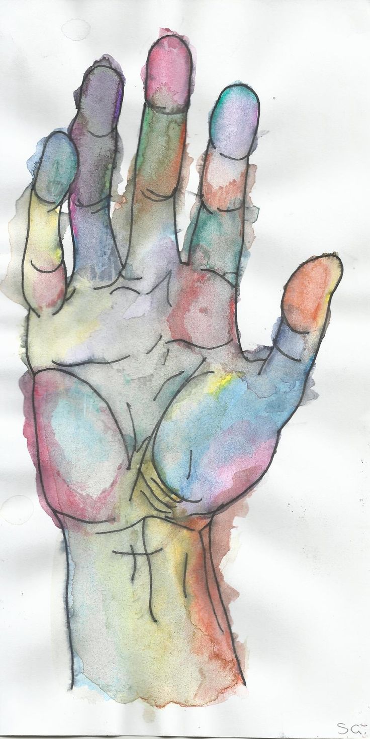 a drawing of a hand with multiple colors on it's fingers and thumbnails