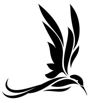 a black and white silhouette of a bird flying with wings spread out to the side