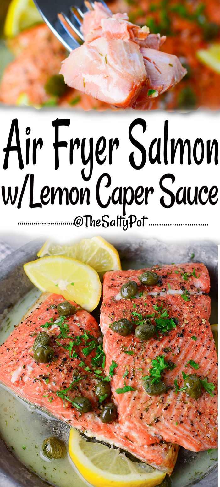 salmon fillets with lemon caper sauce on a plate