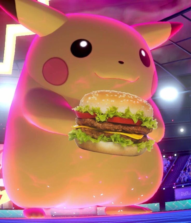 a large stuffed animal with a sandwich in it's hand