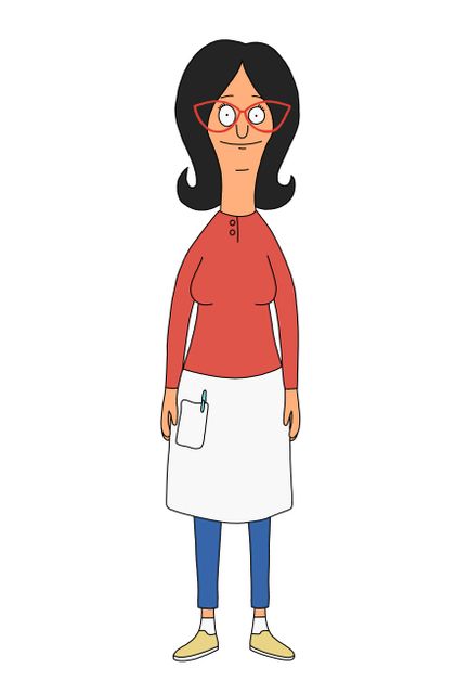 a woman with glasses and an apron standing in front of a white background, she is wearing