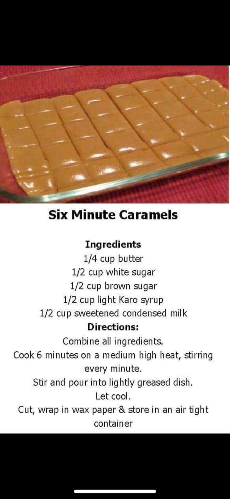 the ingredients for six minute caramels are shown in an image with text above it