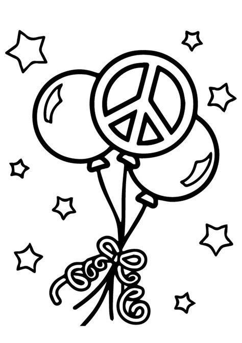 a peace sign and balloons with stars in the background coloring pages, coloring sheets, coloring books, happy birthday drawing, happy birthday cards, free printable