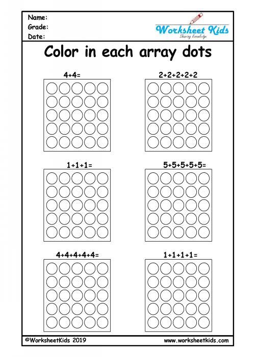 color each array dots in this worksheet to help students learn numbers and counting