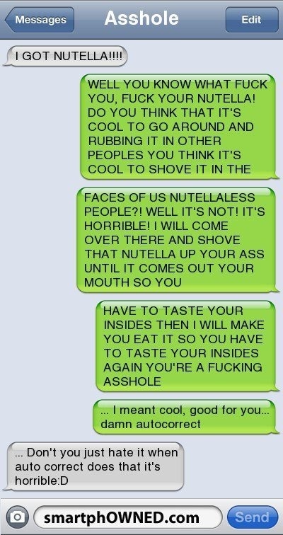 two texts that are being shared to someone on their cell phone, with the caption'i got nutella? '