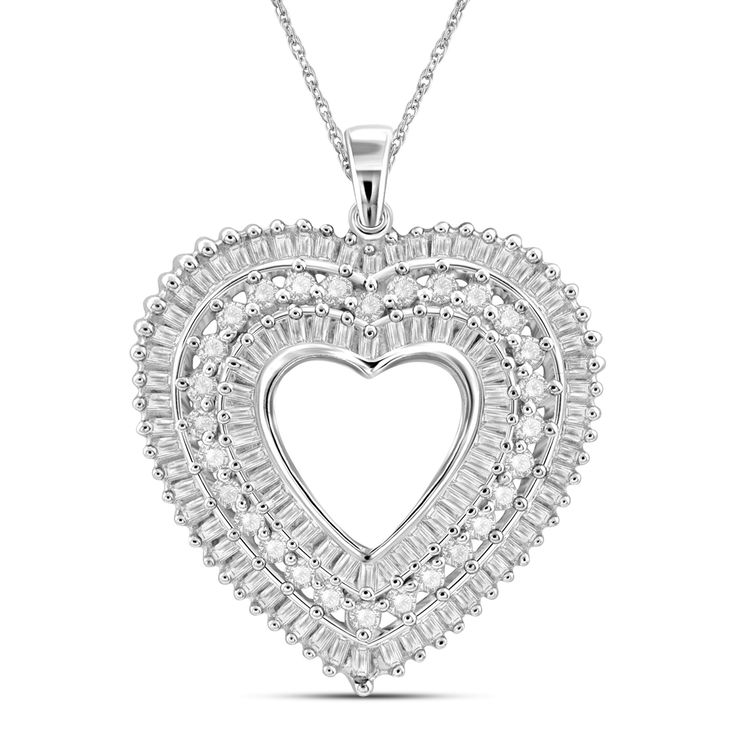 PRICES MAY VARY. A Gift That Sparkles & Dazzles All: This timeless diamond heart pendant is sure to capture anyone’s heart. Fashioned with loads of brilliant white diamonds, this 1.00 carat heart necklace is romantic, dreamy and expertly crafted to reflect your love. Gorgeous 18 Inch Rope Chain Included: This Sterling Silver diamond heart necklace is beautifully suspended from a fashionable 18-inch rope chain, which is as durable as it is stylish. The chain can also be used with other pendants o Heart Cut Baguette Diamond Jewelry For Anniversary, Anniversary Heart Cut Baguette Diamond Jewelry, Heart Shaped Baguette Diamond Jewelry For Anniversary, Heart-shaped Baguette Diamond Jewelry For Anniversary, Heart Shaped Diamond Necklace, White Diamond Jewelry, Diamond Heart Necklace, Sterling Silver Heart Pendant, Heart Necklace Diamond