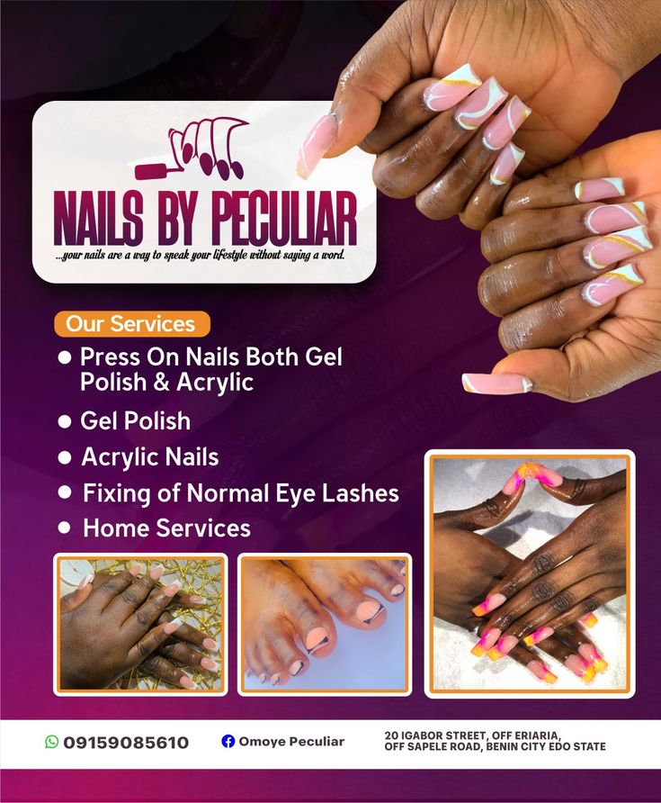 an advertisement for nails by pecular with hands holding each other's fingers