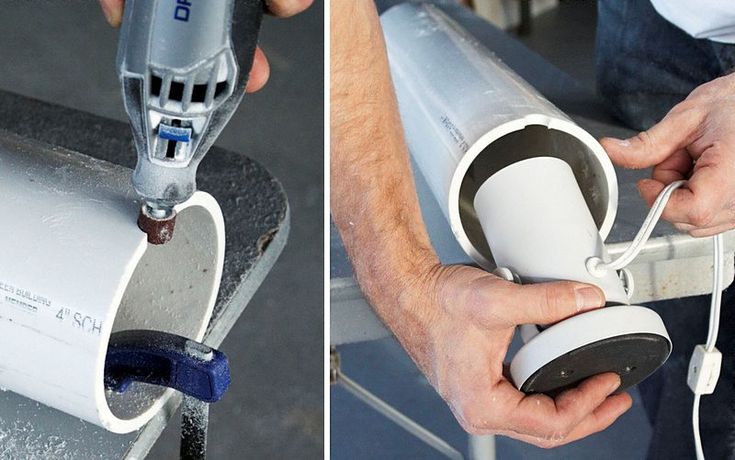 two pictures of a person using a power tool