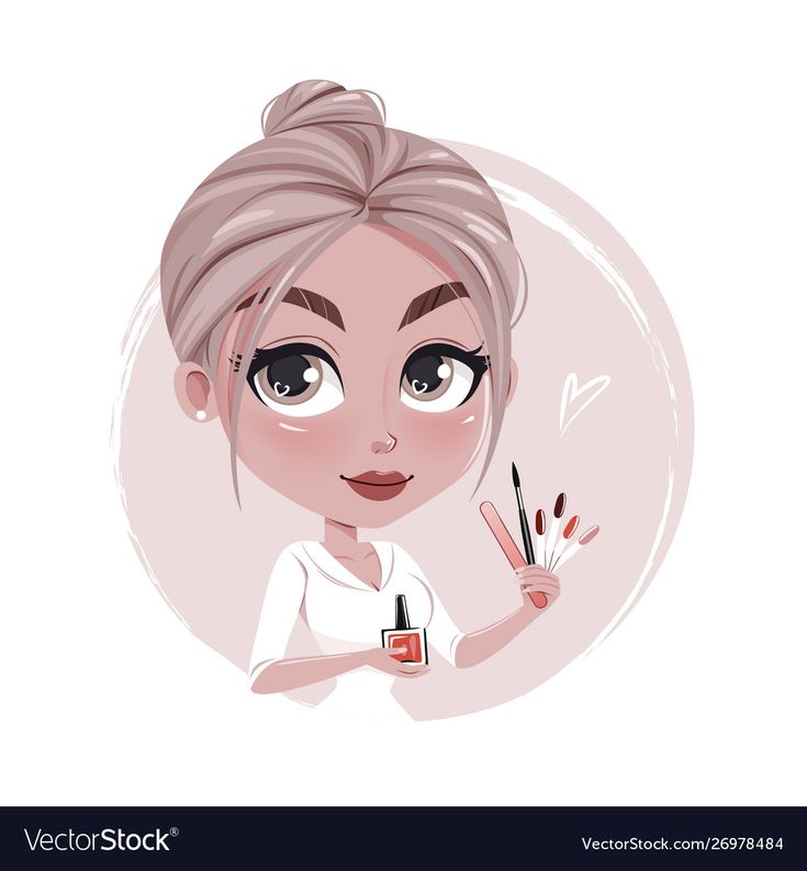 a cartoon girl with makeup brushes in her hand