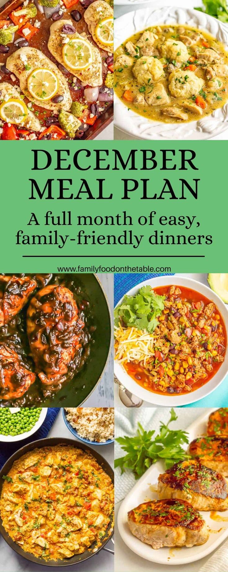 a collage of different meals with the words december meal plan