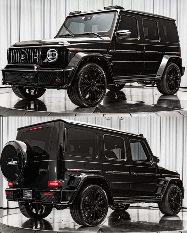 the black mercedes g - class is shown in three different views