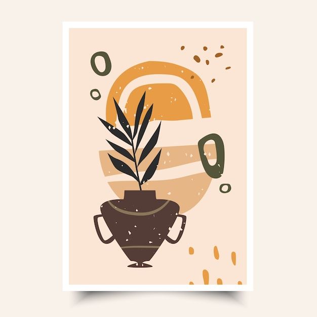 a card with a plant in a vase on the front and an orange background behind it