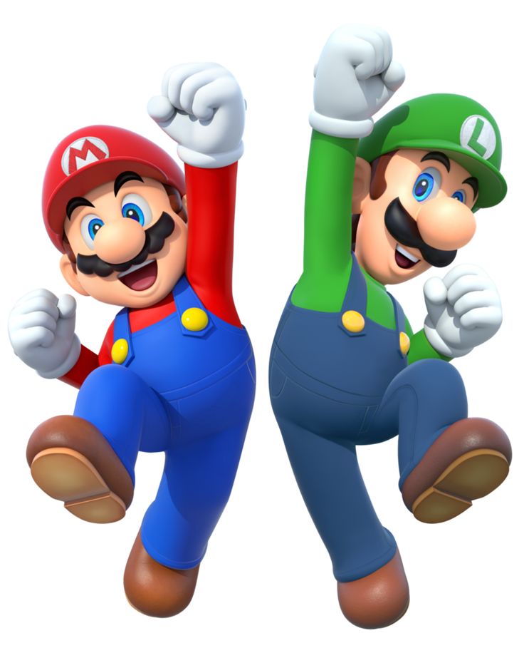 two mario and luigi are jumping in the air with their arms up to each other