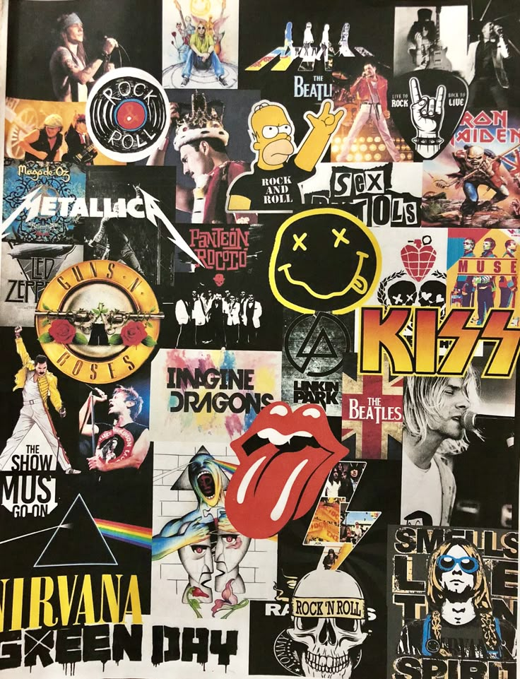 the rolling stones stickers are all over this wall