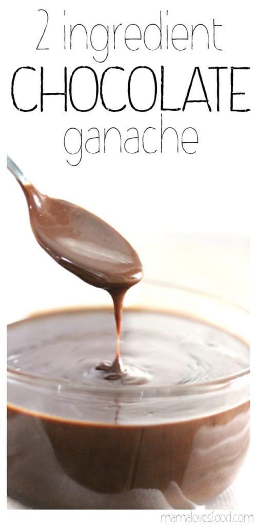 chocolate ganache is being drizzled on top of it with the words, 2 ingredient chocolate ganache