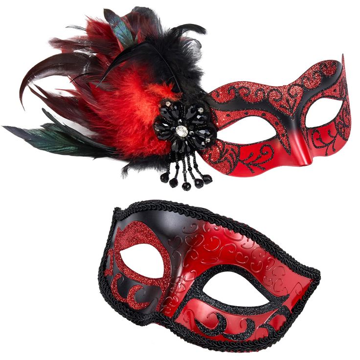 PRICES MAY VARY. Design: Masquerade mask set men and women have retro Venetian elements, feathers and gradients make the combination very well matched Packing: Comes in an exquisite box packaging for gifting or storage, not easily damaged during transport Size: Venetian mask women size is the standard one size, feathers pure handmade size will vary Material: Made of high-quality plastic and iron sheet materials for durability Occasions: Masquerade balls, Costume parties, Halloween, Carnival, Pro Carnival Prom, Red Masquerade Mask, Venetian Costume, Black Masquerade, Black Masquerade Mask, Halloween Fiesta, Mens Masquerade Mask, Venetian Masquerade, Masquerade Masks