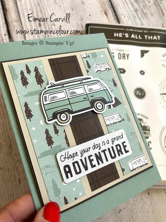 someone holding up a card with an image of a camper on it and the words, hope you don't go to a good adventure