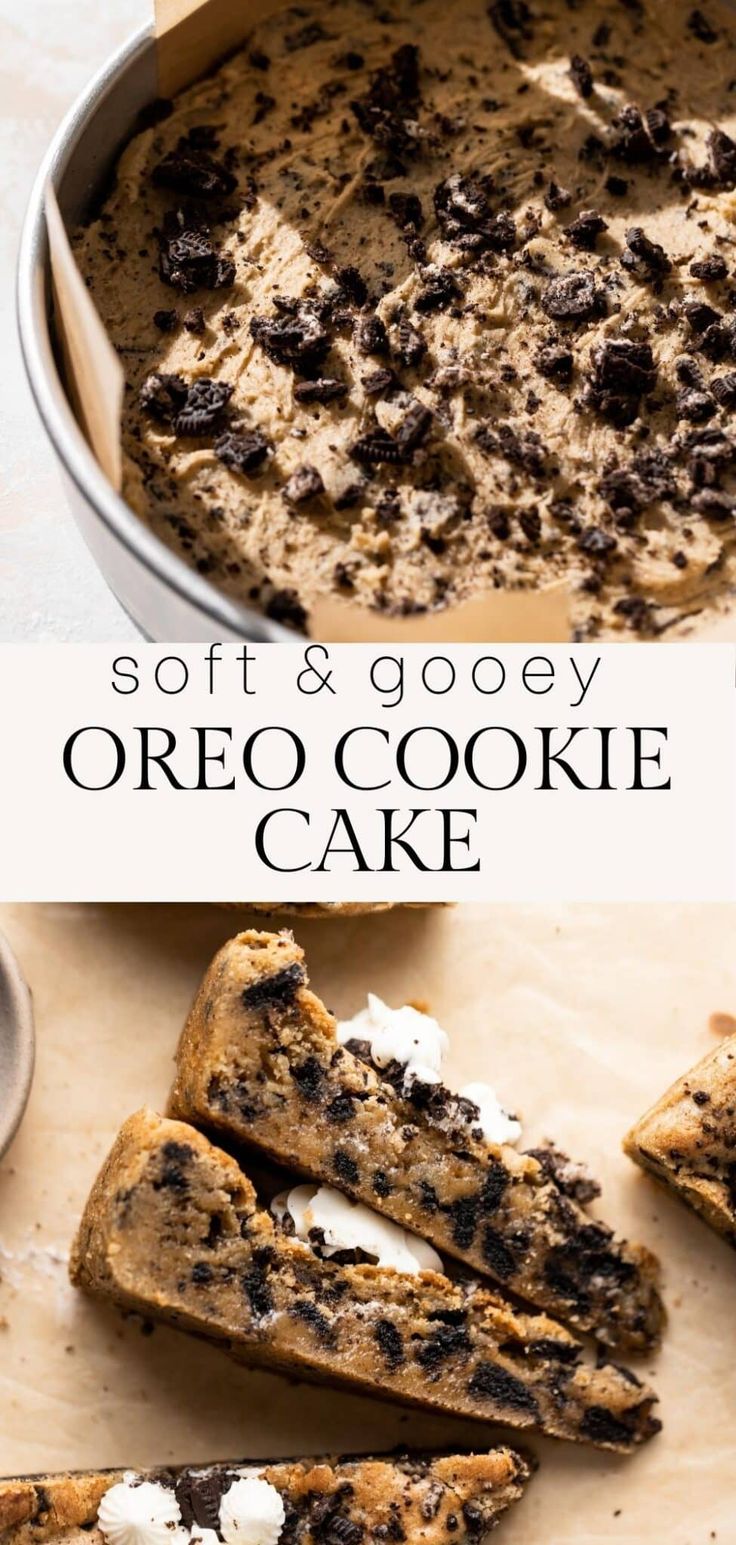 soft and gooey oreo cookie cake in a pan