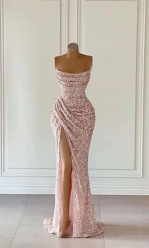 Tubinho Vestidos de baile Elegante Vestido Formal Baile de Formatura Longo Sem Manga Sem Alças Paetês com Purpurina Lantejoulas 2024 de 2024 por €147.99 Trumpet Prom Dress, Party Dress Patterns, Pink Evening Gowns, Prom Dresses Elegant, Formal Occasion Dress, Dream Prom, Mermaid Evening Gown, Long Prom Gowns, Dresses Formal Elegant