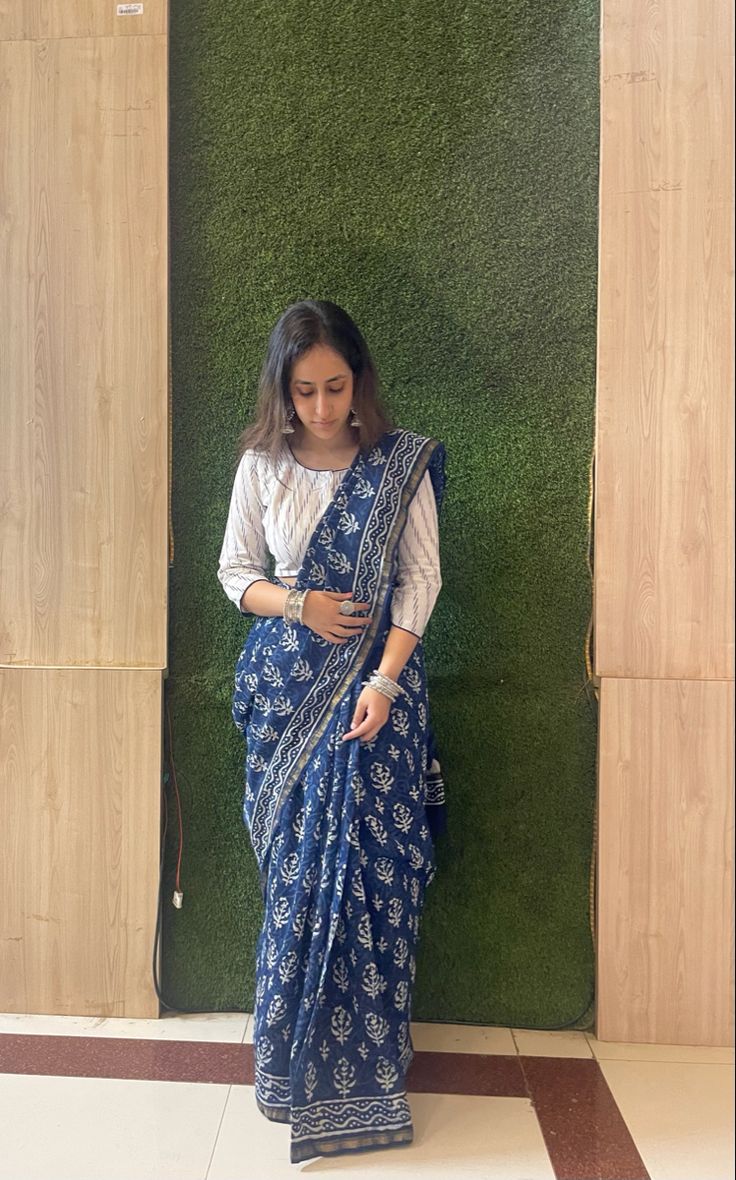 #saree #sareelove #indigo #desi Indigo Cotton Saree, Indigo Saree, Accessory Inspo, Not Sorry, Saree Collection, Cotton Saree, Indian Wear, Blouse Designs, Desi