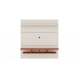 a white and red shelf with two drawers