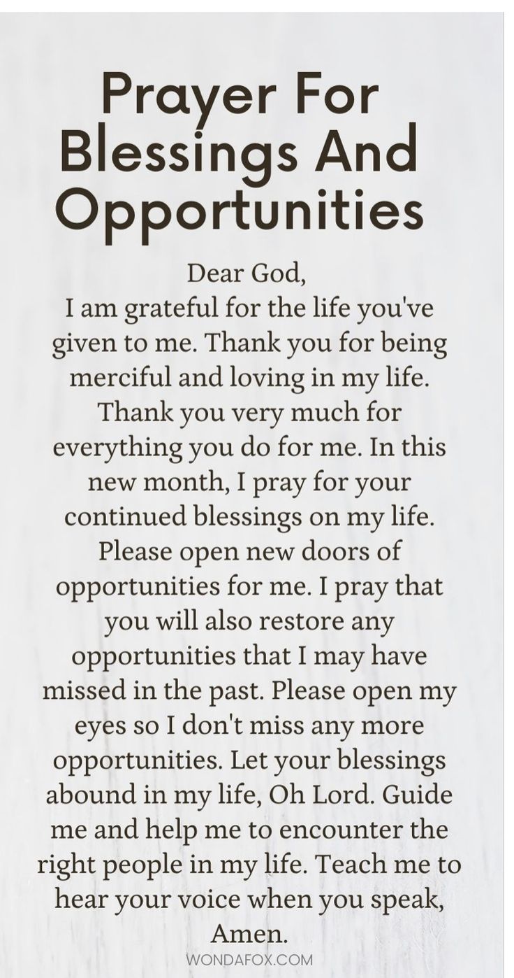 a prayer paper with the words prayer for blessings and opportuniities written in it