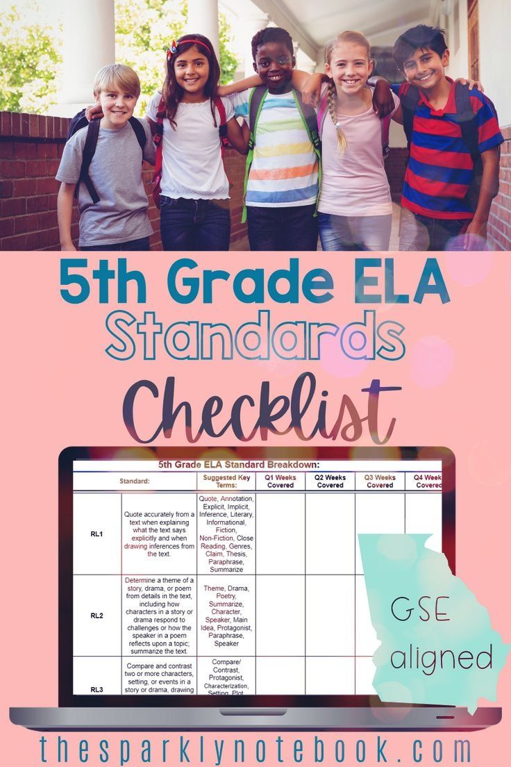 the 5th grade ela standards checklist is shown in front of a laptop computer