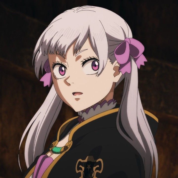 an anime character with long white hair and pink eyes, wearing a black outfit in front of a dark background