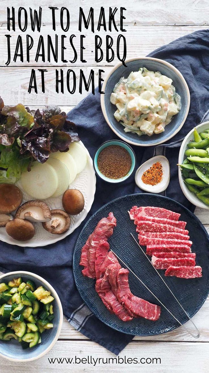 an image of japanese bbq at home with meat and vegetables on the table top