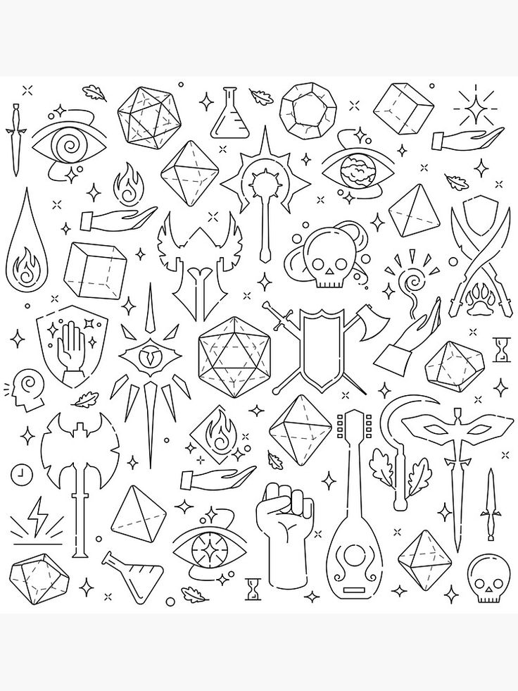 a black and white drawing of various tattoos