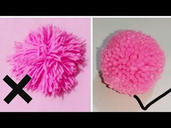 two pictures with pink pom poms and one has black cross marks on it