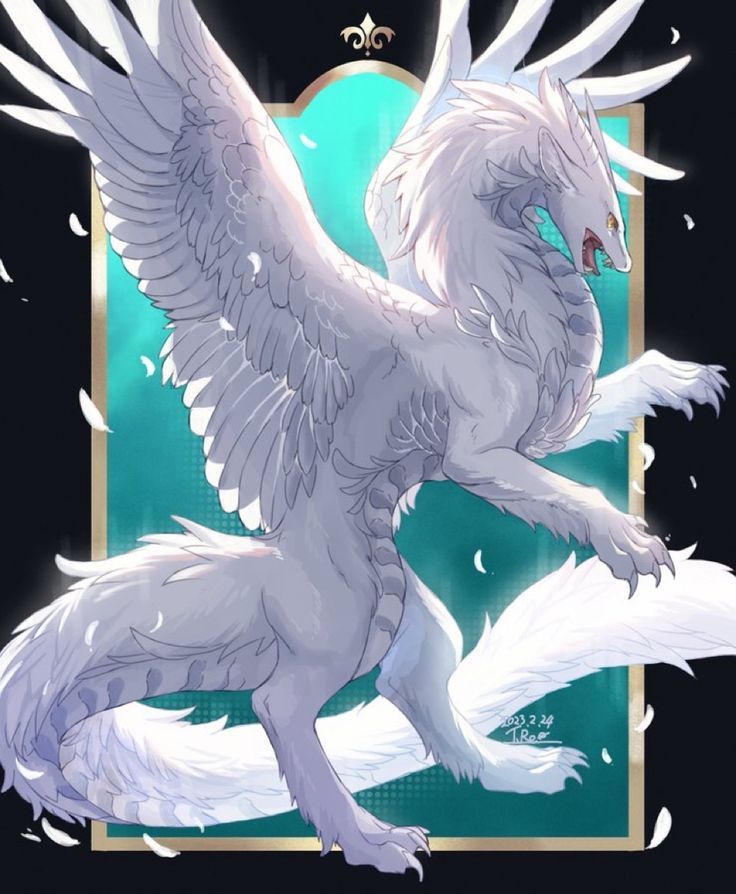 an illustration of a white dragon with wings