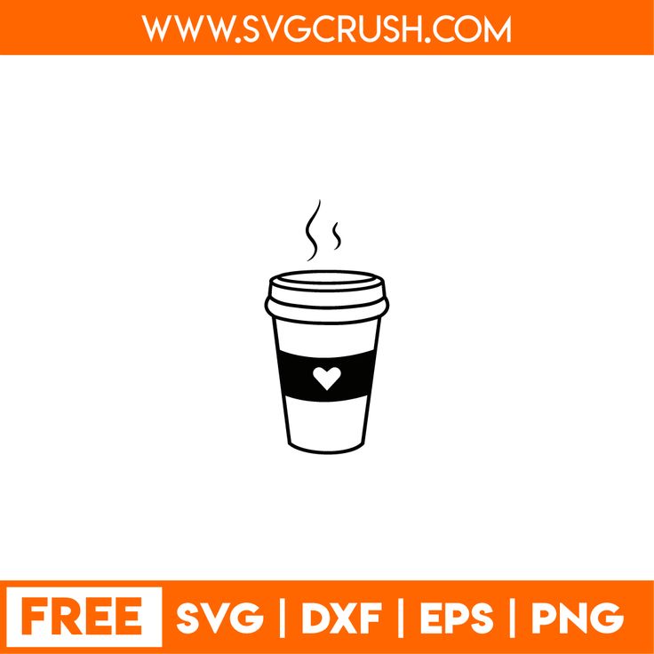 a coffee cup with steam coming out of it and the text free svg dxf eps png