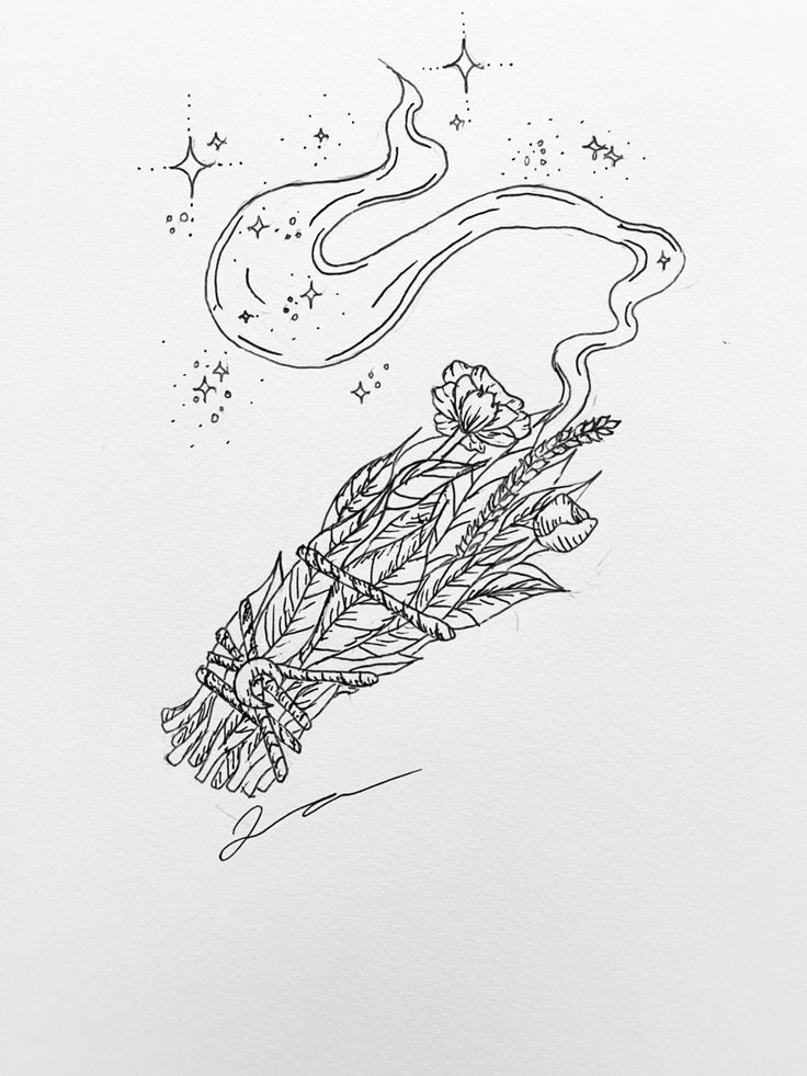 an ink drawing of a feather with stars in the background