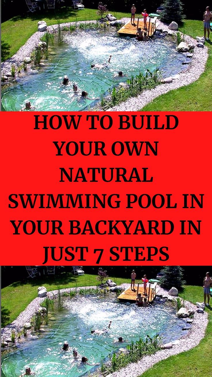 a pool with people swimming in it and the words how to build your own natural swimming pool