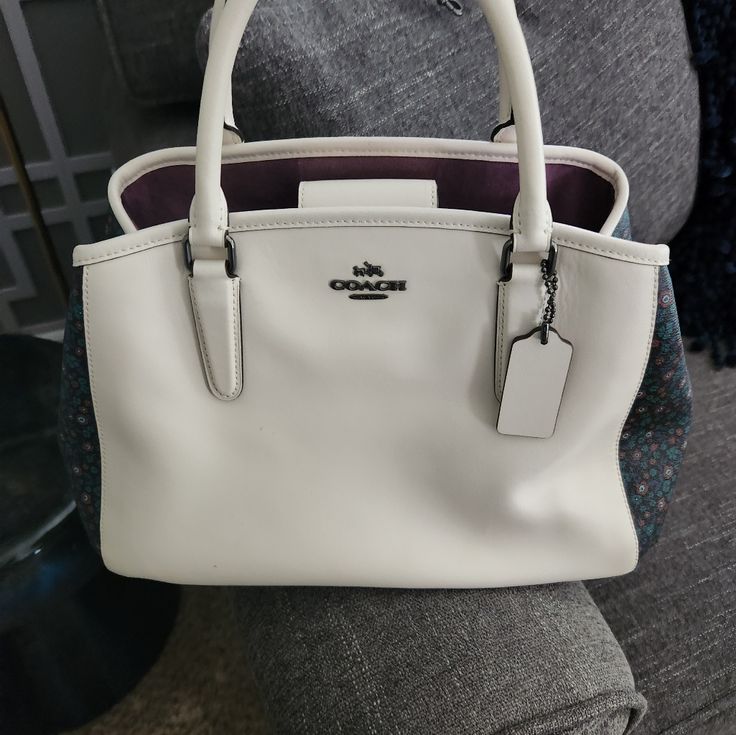 Practically Brand New Coach Handbag White Coach Bag For Errands, Trendy Coach Satchel, Trendy Coach Satchel For Everyday, Coach Bag For Errands, Coach Top Handle Bags For Daily Use, White Satchel For Errands, White Satchel With Top Carry Handle For Errands, Trendy Coach Satchel With Removable Pouch, Everyday White Coach Satchel