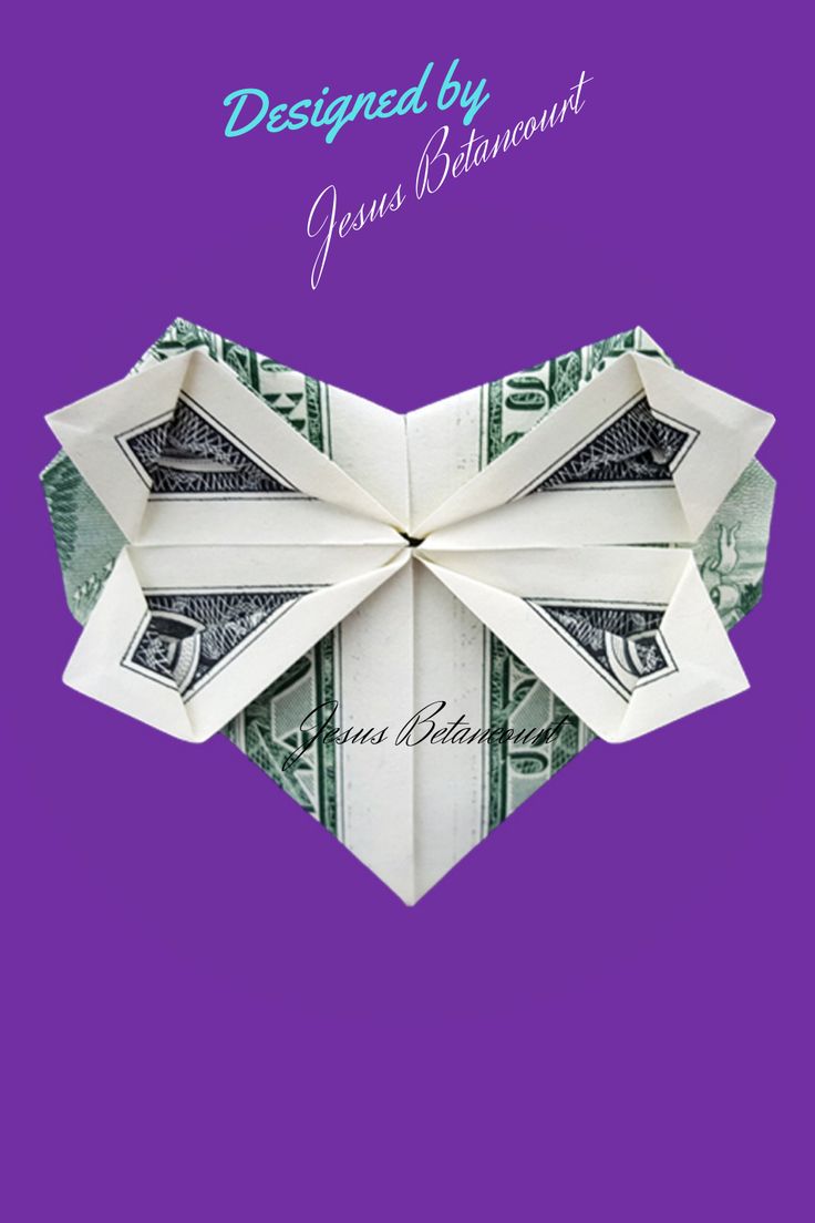 an origami bow made out of one dollar bill on a purple background with the words designed by jesus stainwood