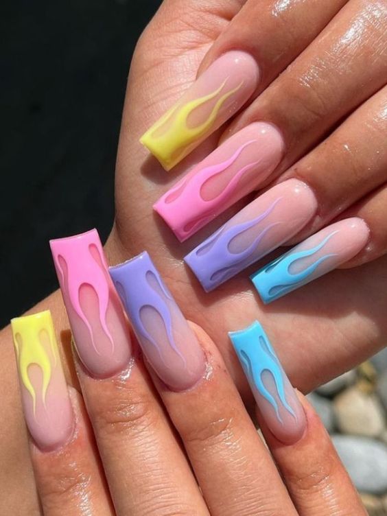 Unghie Sfumate, Pastel Nails Designs, Spring Acrylic Nails, Acrylic Nails Coffin Pink, Long Square Acrylic Nails, Acrylic Nails Coffin Short, Summer Acrylic Nails, Short Acrylic Nails Designs, Pink Acrylic Nails