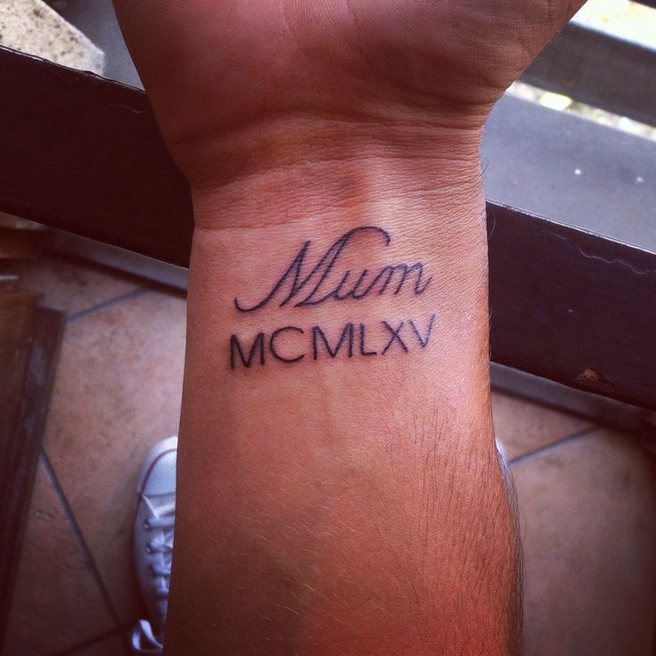 a person's wrist with the word mom written on it