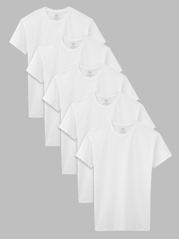 Fruit of the Loom® boys' white crew T-shirts are tag free and made with durable, soft 100% cotton. Our T-shirts offer a classic look for layering under other clothing or wearing alone. Provide him with an extra layer of comfort underneath button downs and tees. These short sleeve T-shirts are designed with longer length to help stay tucked while he is playing, better fitting sleeves for improved range of motion, and a true to size fit that is guaranteed to fit your boy comfortably throughout the day. White Crew Neck, Range Of Motion, The Loom, Fruit Of The Loom, White T, White Tshirt, Classic Looks, White Undershirt, Loom