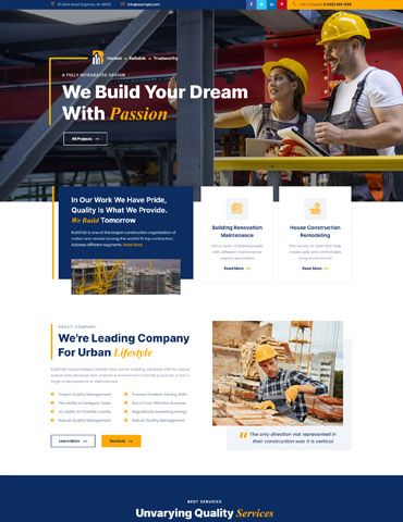 an image of a website design for a construction company that uses wordpress to build their business