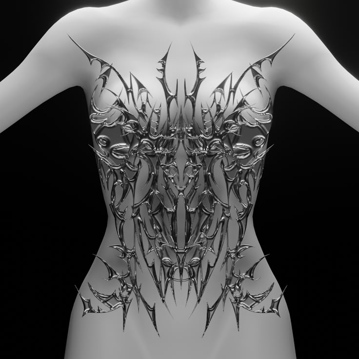 the back of a woman's body is shown in black and white