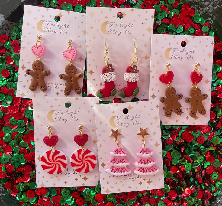 Hypoallergenic Handmade Earrings Pink Christmas Earrings, Peppermint Earrings, Pink Christmas Lights, Earring Video, Christmas Peppermint, Candy Collection, Clay Things, Kawaii Christmas, Phlebotomy