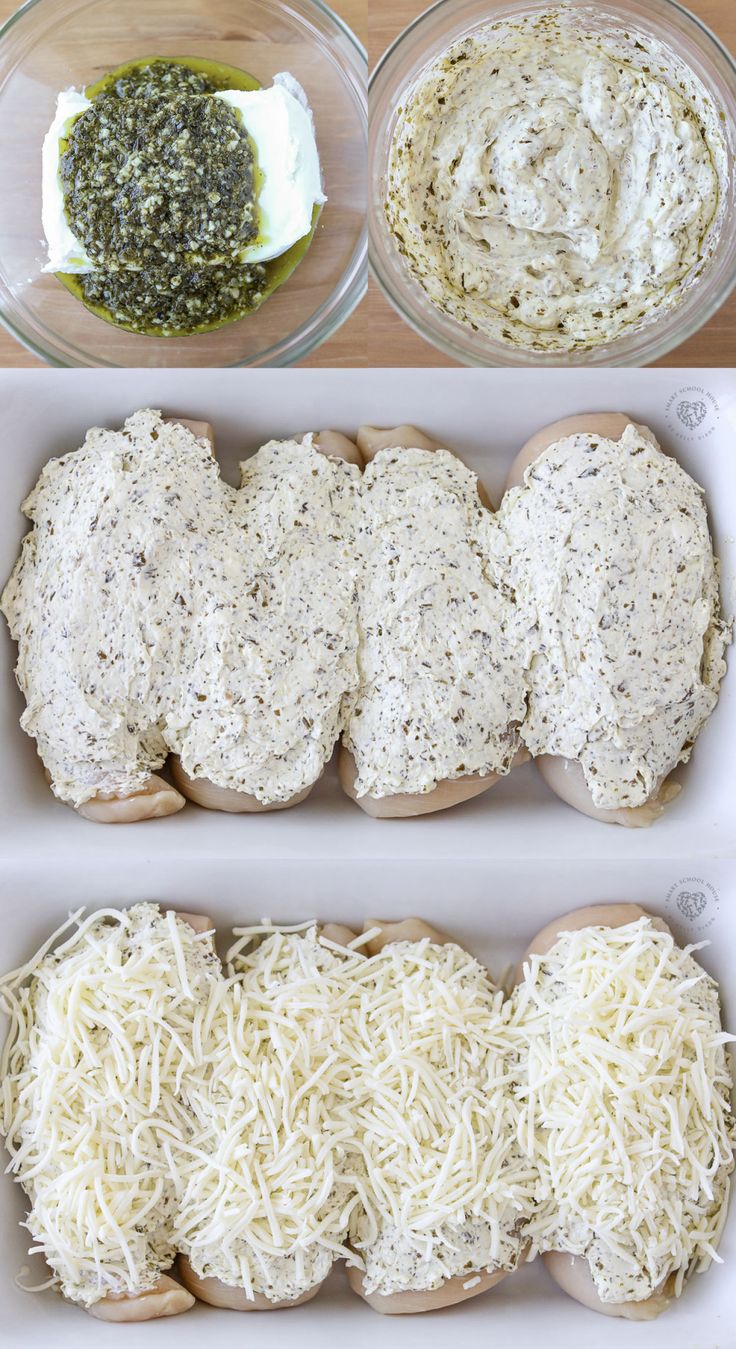 the ingredients to make an appetizer are shown in separate bowls