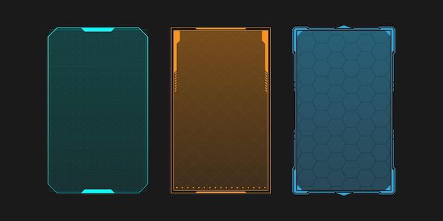 three different types of cell phone cases on a black background with blue and orange accents