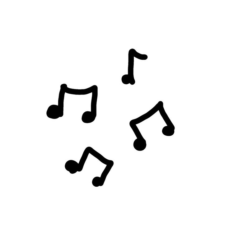 four musical notes are shown in black and white