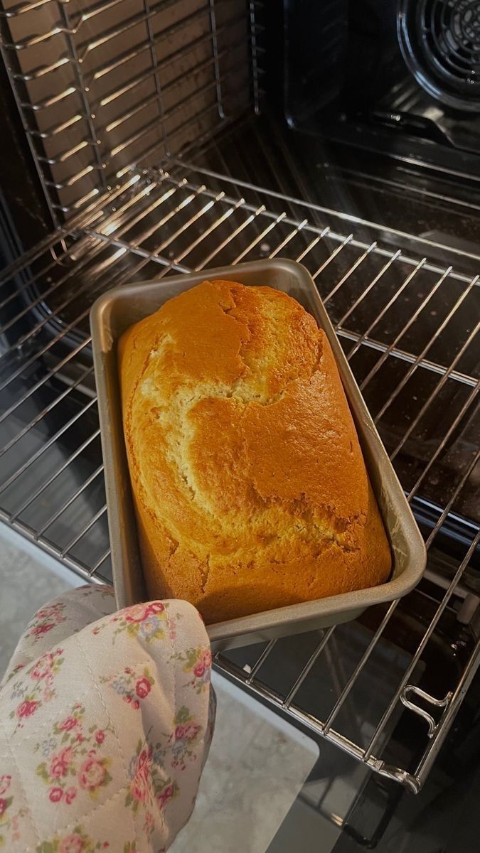 a loaf of bread sitting on top of an oven rack